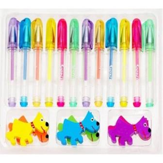 Spencil - 12 Mini Gel Pens + Dog Eraser Set